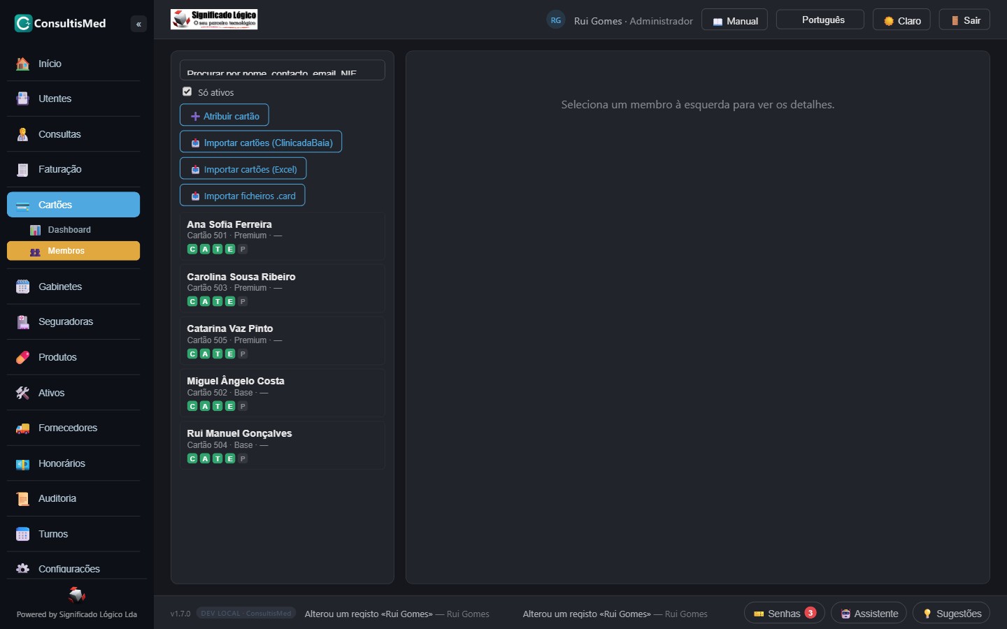 Lista de portadores de cartão VIP