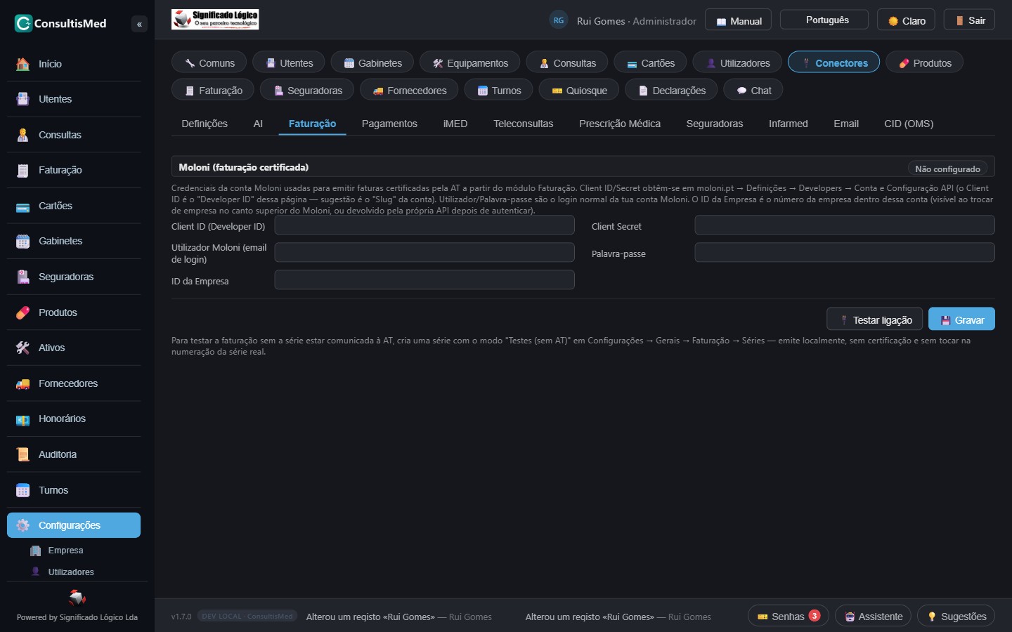 Configuração da faturação Moloni